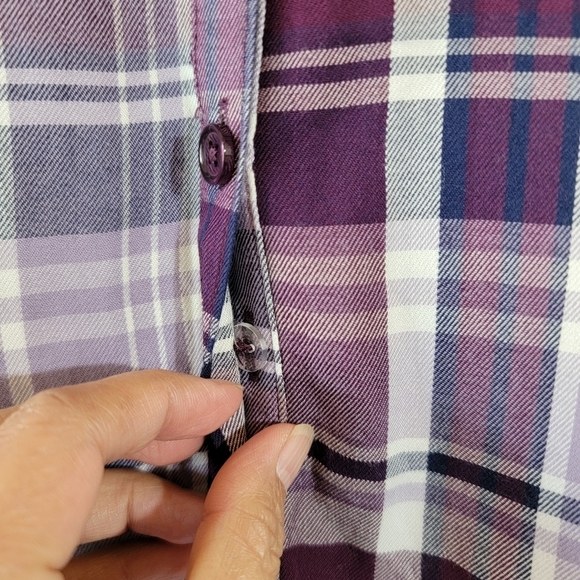 CATHERINES' Women Plus Sz 14/16 Brown/White Plaid  Button-Up Shirt Long Sleeve - Picture 4 of 12